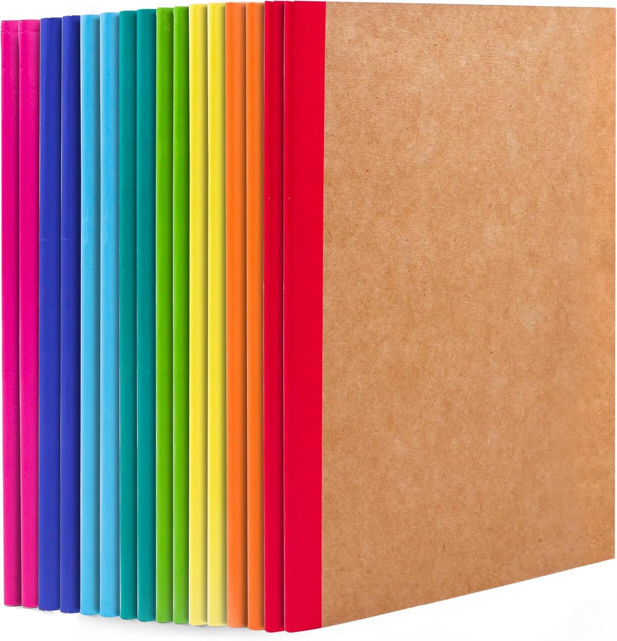 16 Pack Composition Notebooks Bulk, Kraft Cover Lined Blank College Ruled Composition Travel Journals with Rainbow Spines For Women Students Business